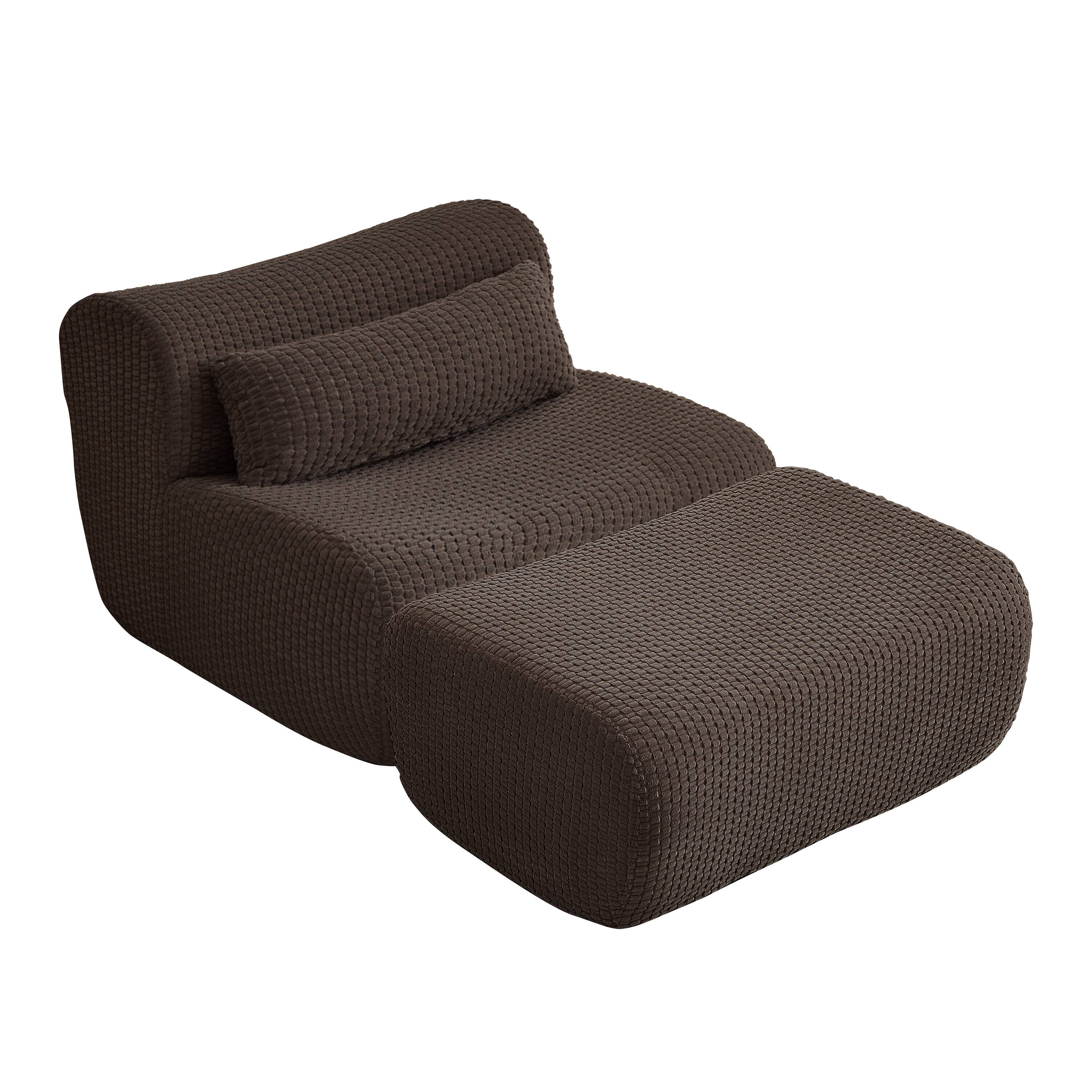 Back. Anysun - Single Modular Sofa with Cloud Comfort, Corduroy Fabric & No Assembly for Living Room - Brown.
