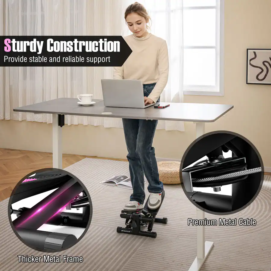 Stepper Idraulico Per Allenamento A Casa COSTWAY | Con Fasce Di Resistenza | Altezza Regolabile E Display LCD | Pedali Antiscivolo | Portatile E Silenzioso (<10 DB)