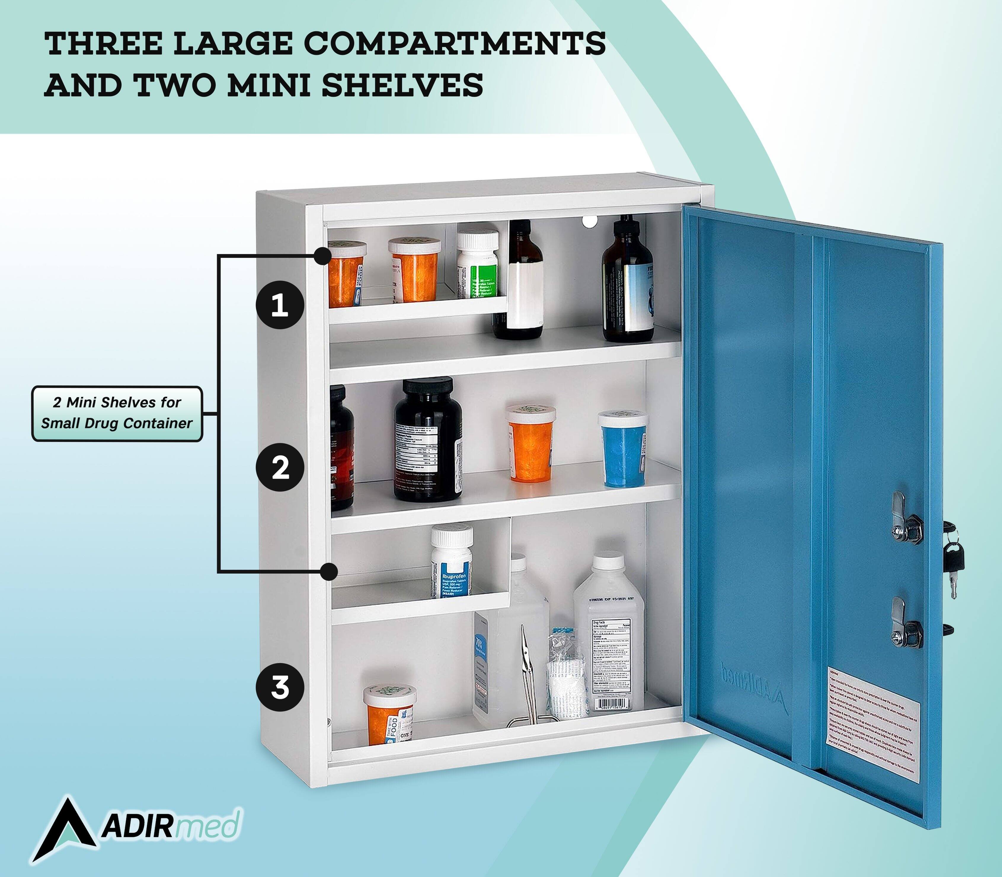 THREE LARGE COMPARTMENTS AND TWO MINI SHELVES

1 - 2 Mini Shelves for Small Drug Container
2 - 3 a FOOD AuDiRied ADIRmed