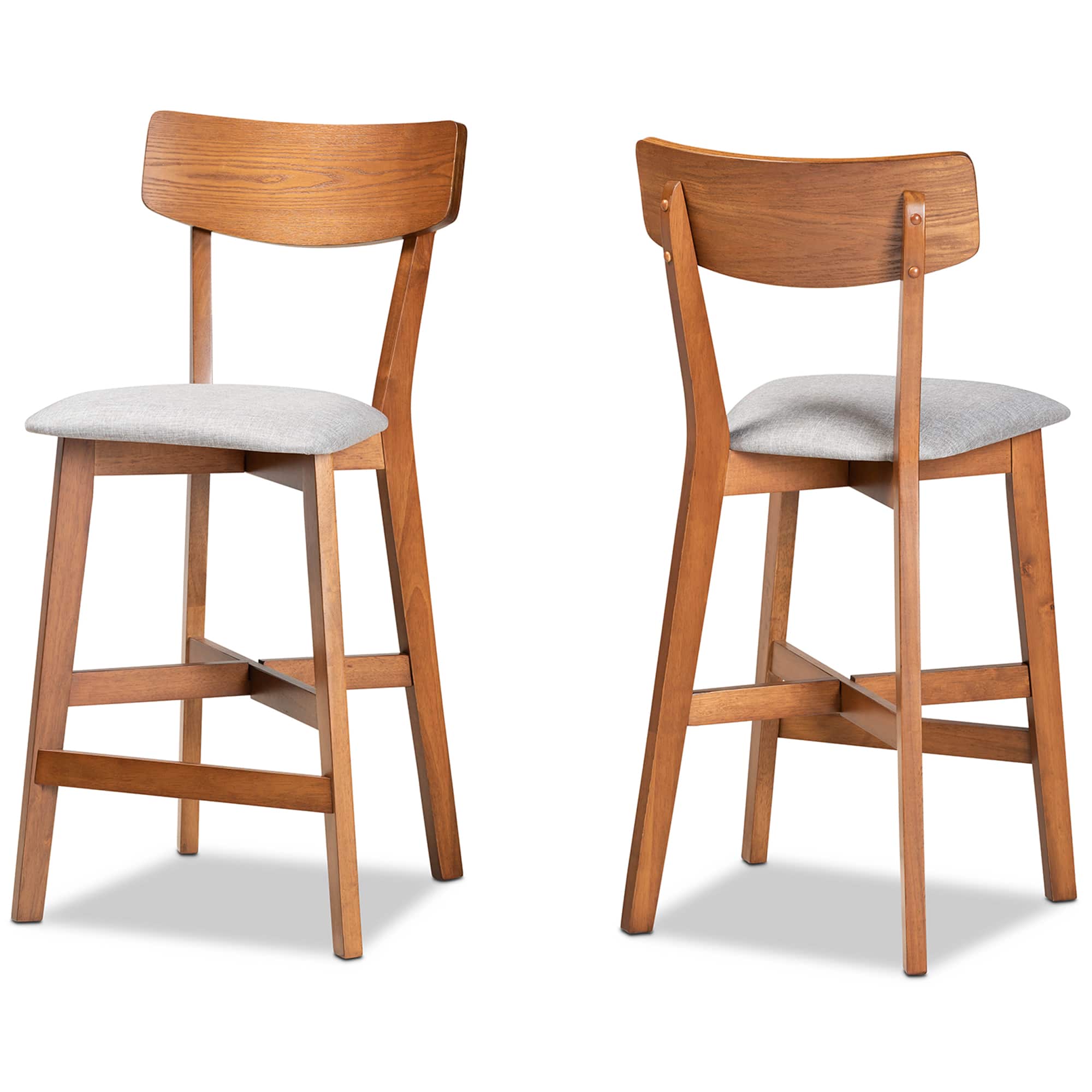 Baxton Studio - Cameron Modern and Contemporary Transitional Fabric Upholstered and Walnut Finished Wood 2-Piece Counter Stool Set - Grey/Walnut Brown