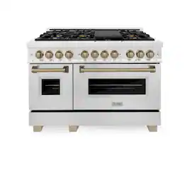 ZLINE - Autograph 48 in. Legacy Dual Fuel Range in Satin Steel & Bronze Accents (RASZ-SN-48-CB) - Satin Stainless Steel