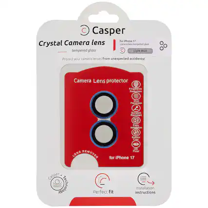 Casper
Crystal Camera lens
tempered glass
For iPhone 17
camera lens tempered glass
Light Blue
Protect your camera lenses from unexpected accidents!
Camera Lens protector
Fingerprint Reduction
Dust Prevention
Scratch Resistant
Easy Installation
Bubble Free
HD Pixel
for iPhone 17
Perfect fit
Installation instructions
Casper Technology