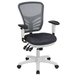 Emma + Oliver - Mid-Back Mesh Triple Paddle Swivel Ergonomic Office Chair with Adjustable Arms - Dark Gray Mesh/White Frame