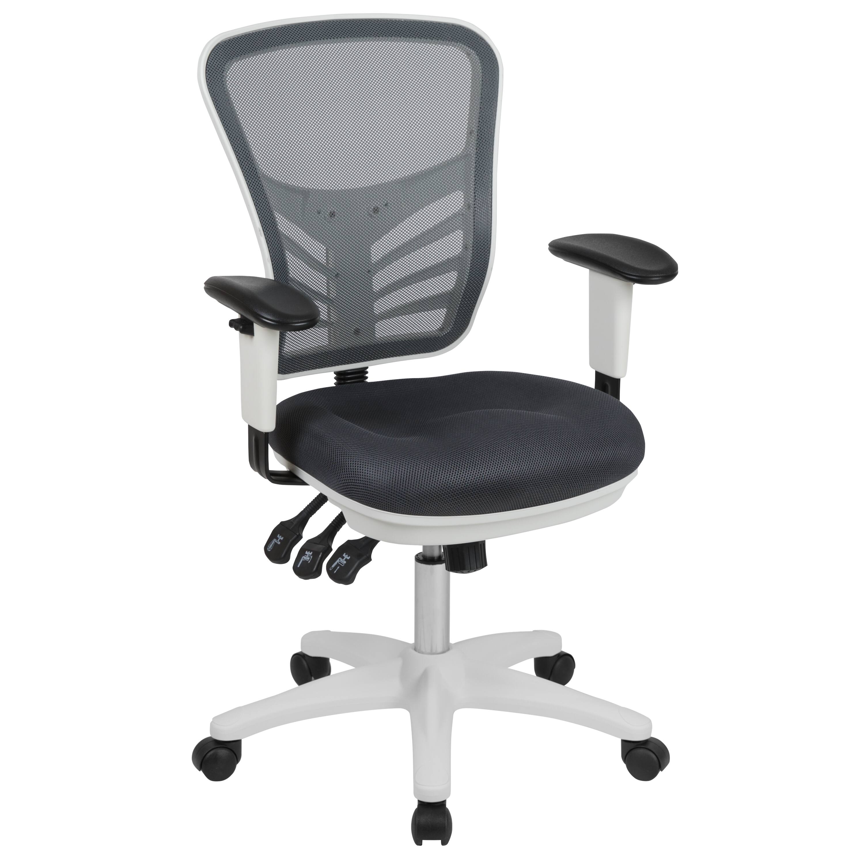 Front. Emma + Oliver - Mid-Back Mesh Triple Paddle Swivel Ergonomic Office Chair with Adjustable Arms - Dark Gray Mesh/White Frame.