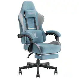 Dowinx - Fabric Gaming Chair with Massage Lumbar Support, Ergonomic Office Chair with Adjustable Headrest and Footrest - Blue
