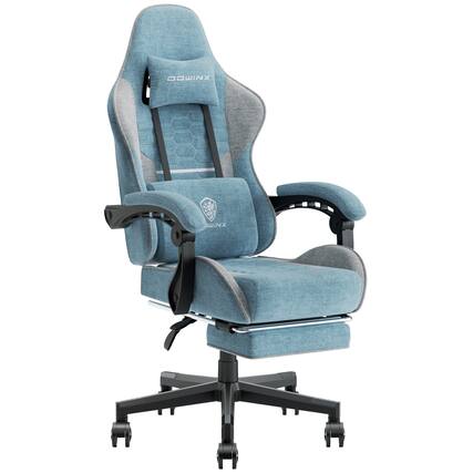 Front. Dowinx - Fabric Gaming Chair with Massage Lumbar Support, Ergonomic Office Chair with Adjustable Headrest and Footrest - Blue.