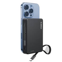 Esoulk - 10000mAh Portable Magsafe Magnetic Power Bank With USB-C Built-In Cable - Black