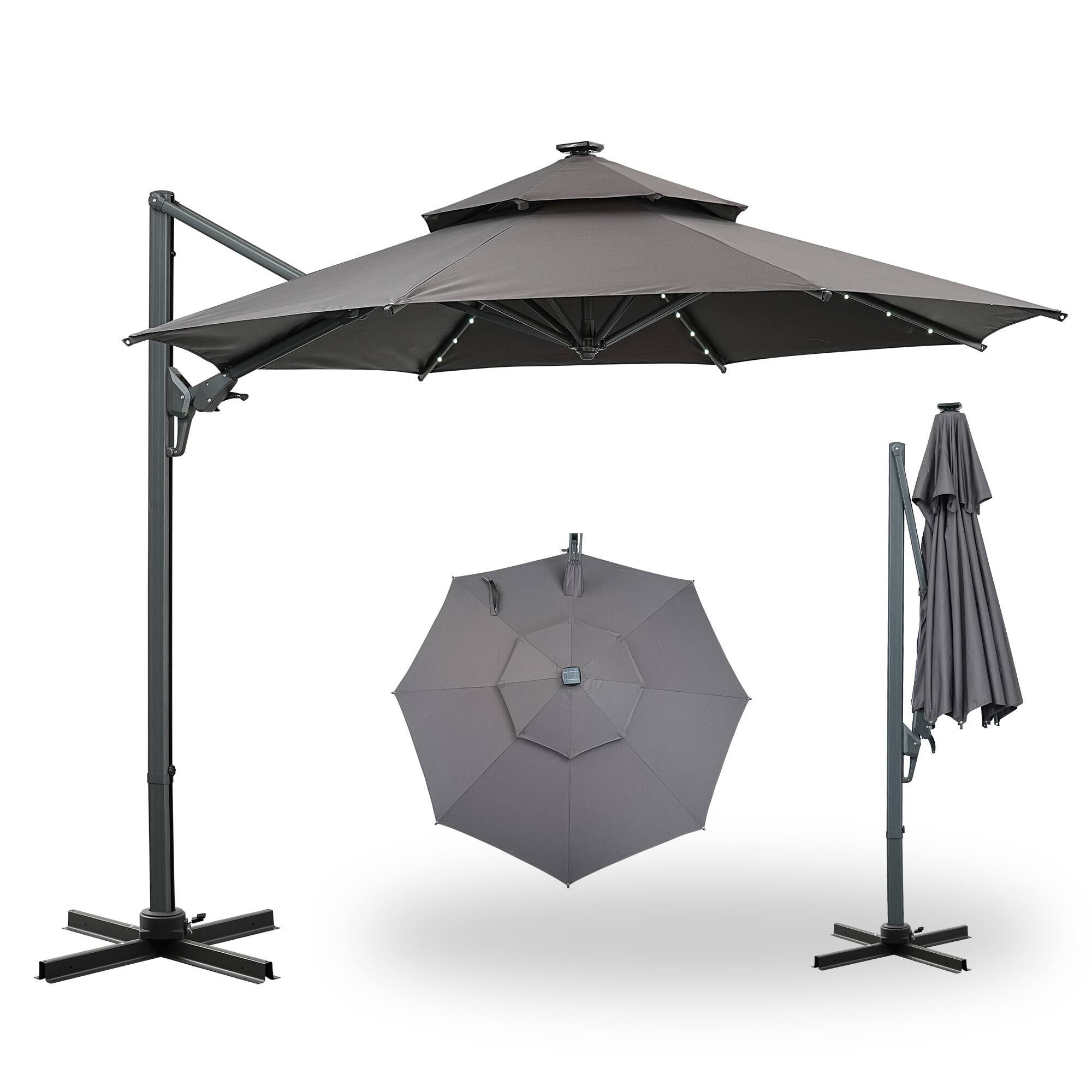 Back. Ainfox - Ainfox 10ft Cantilever Patio Umbrella without led lights - Grey.