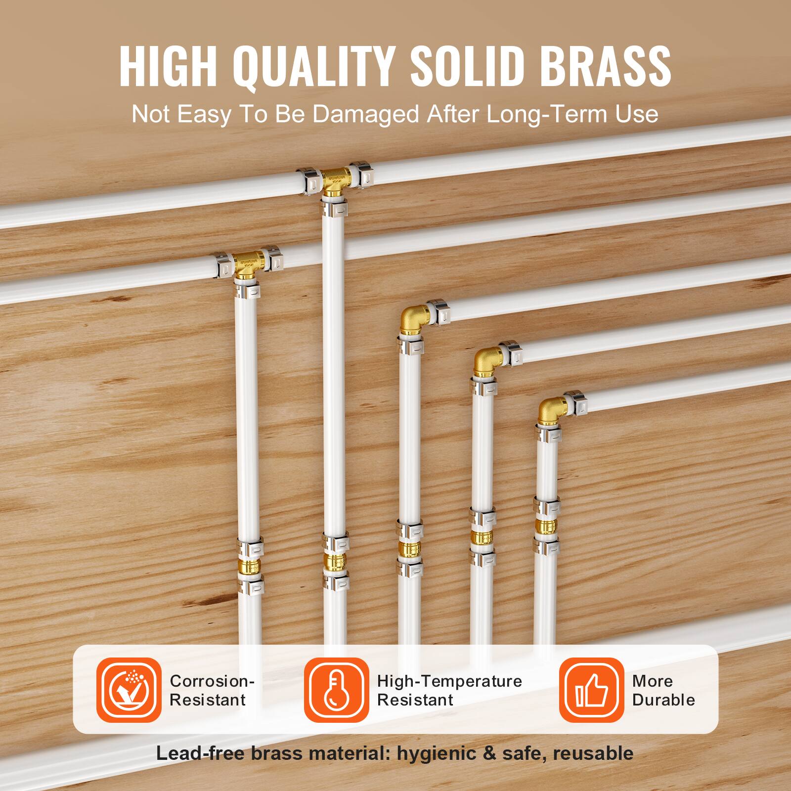HIGH QUALITY SOLID BRASS  
Not Easy To Be Damaged After Long-Term Use

Corrosion-Resistant  
High-Temperature Resistant  
More Durable

Lead-free brass material: hygienic & safe, reusable