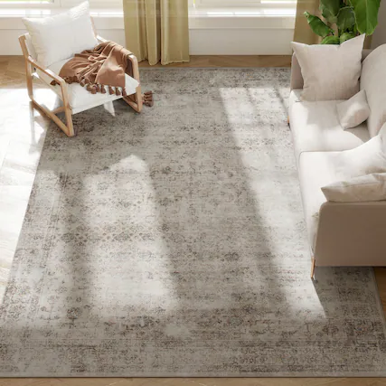Front. Homcom - Area Rug 8x10, Machine Washable Non-Slip Traditional Floor Cover, Light Mixed-Brown - Light Mixed Brown.