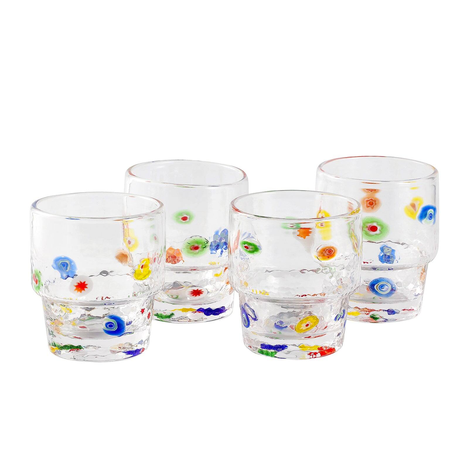 Front. BreeBe - Hand Blown Decal Tumbler Glasses set of 4, 13 oz - Clear.