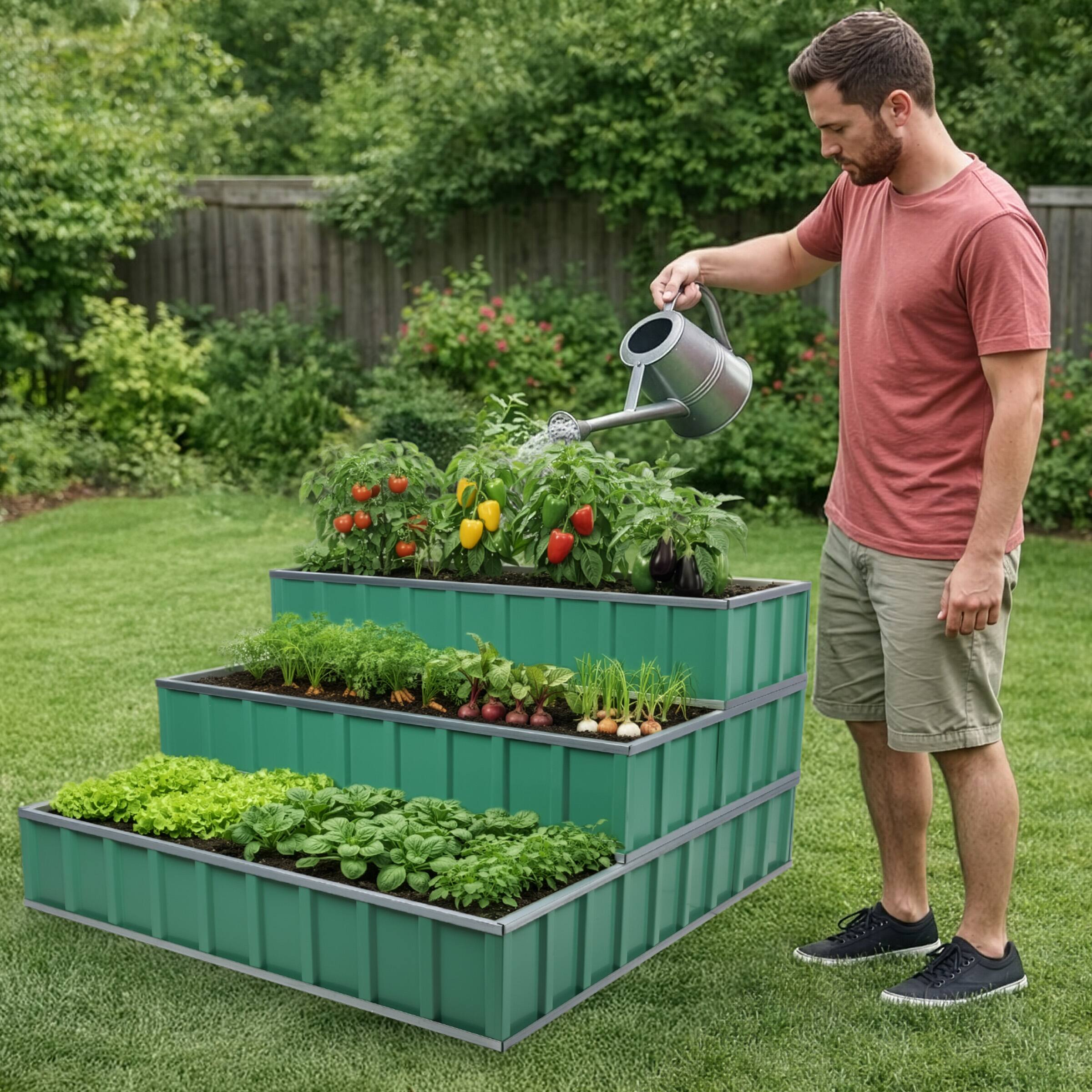Alt View 6. Pure Garden - 3 Tier Metal Raised Garden Bed 45” x 45” x 24” Galvanized Steel Above Ground Planters Stackable Planter Raised Beds.