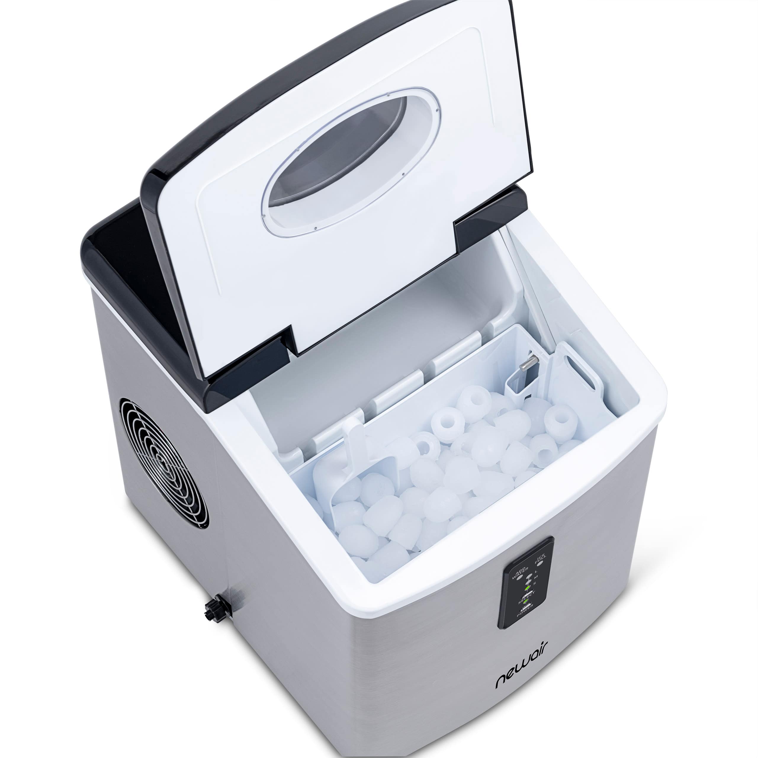 We have a new cooler that is designed to keep things cold for an extended period of time. It is white and silver in color and features a clear lid that allows you to see the contents inside. The cooler is filled with ice and is ready to use.