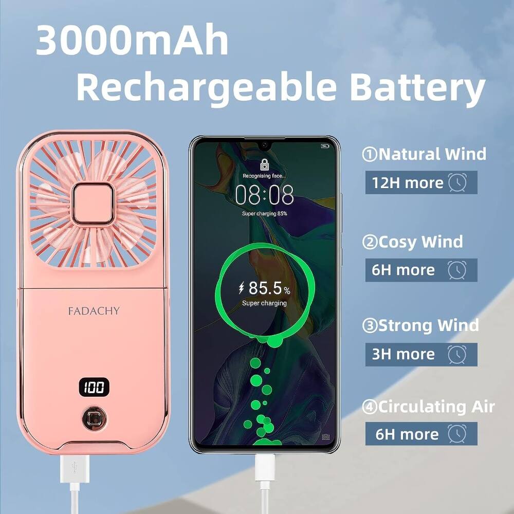 3000mAh Rechargeable Battery

Recognising face 08:08 Super charging 25% ONatural Wind 12H more FADACHY 85.5% Super charging 2 Cosy Wind 6H more 3 Strong Wind 3H more 100 Circulating Air 6H more