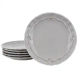 Gibson - Modern Southern Home Capri 6 Piece 9 Inch Stoneware Embossed Dessert Plate Set in Grey - Gray