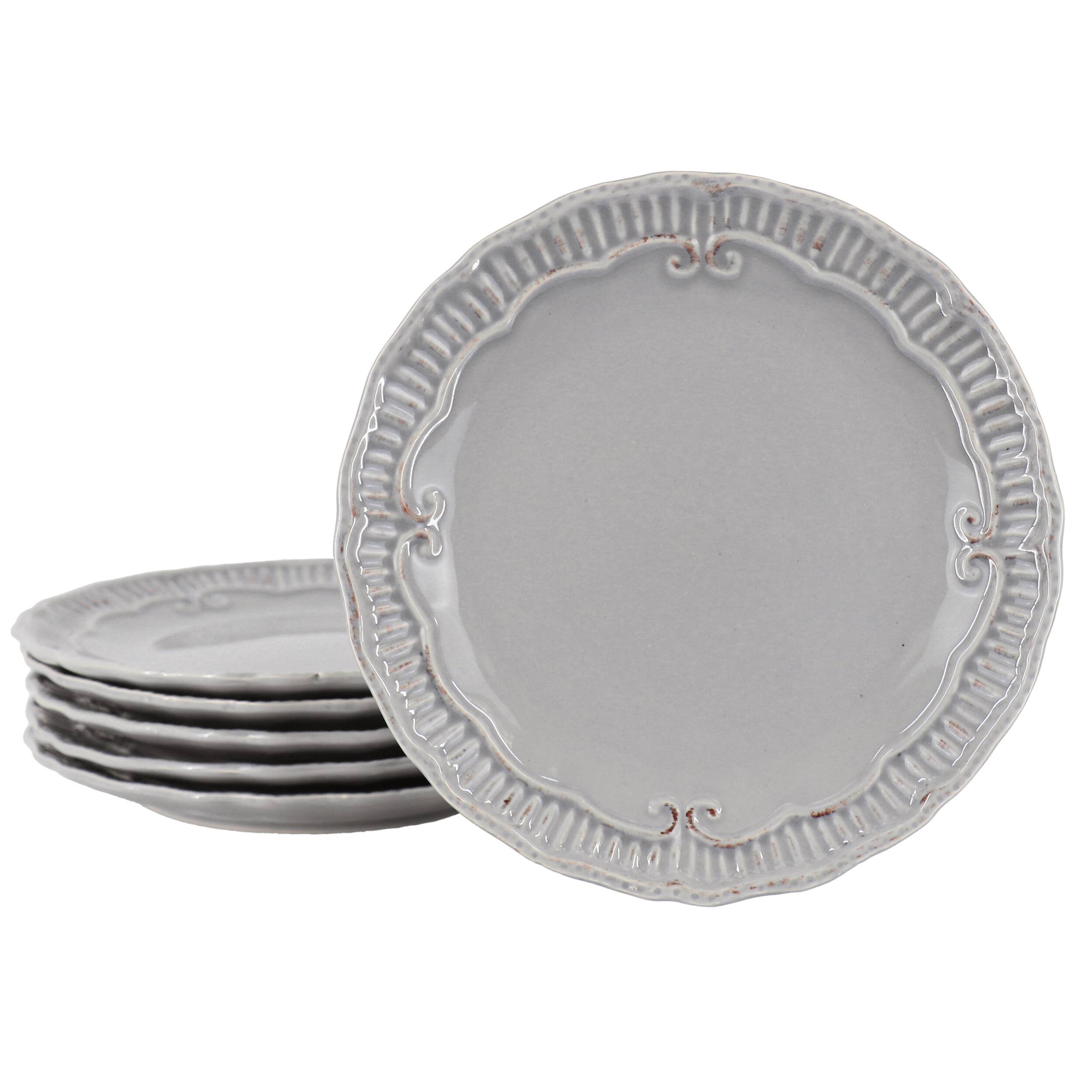 Gibson - Modern Southern Home Capri 6 Piece 9 Inch Stoneware Embossed Dessert Plate Set in Grey - Gray