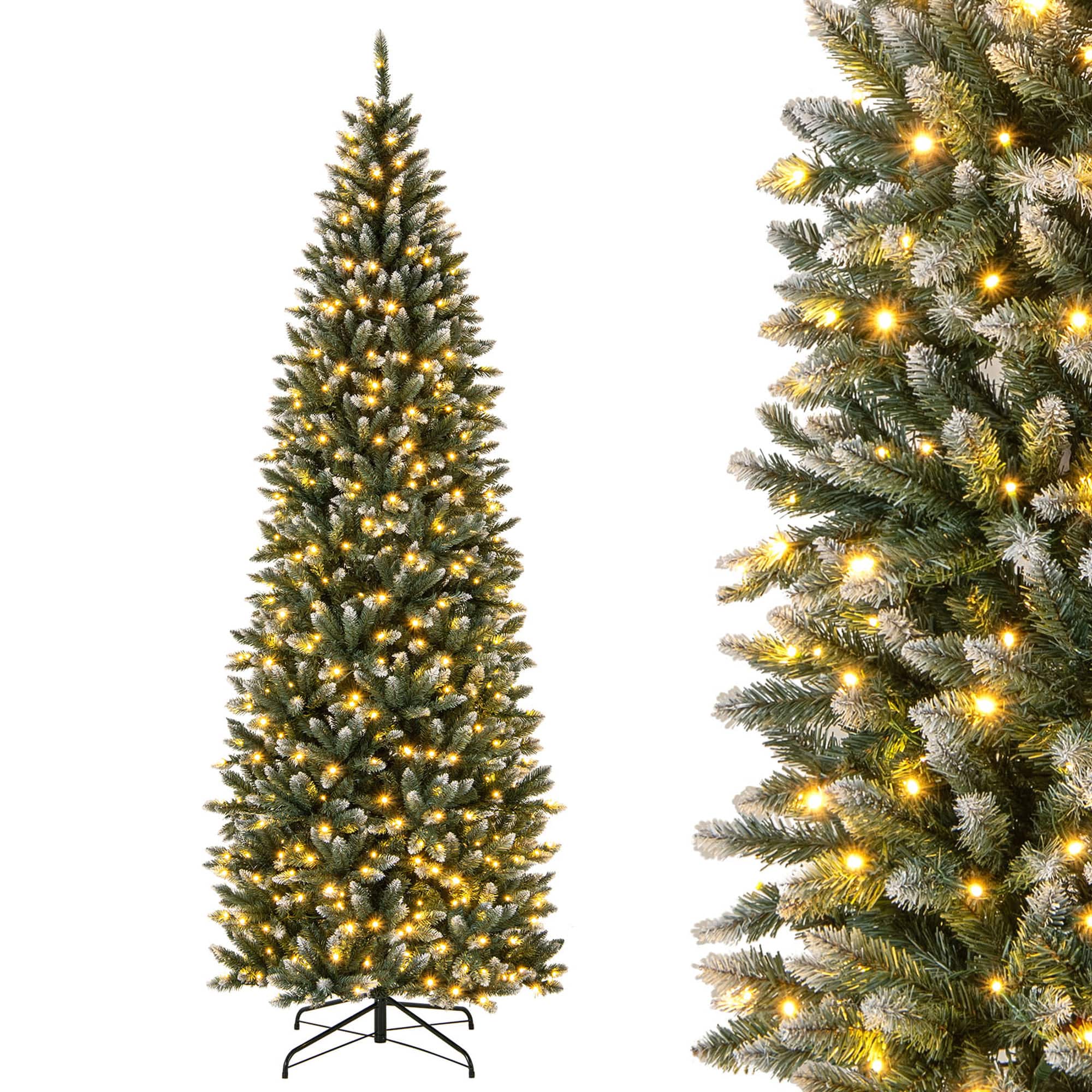 Costway - 9FT Pre-Lit Christmas Tree Hinged Slim Pencil Xmas with 500 LED Lights & 1298 Tips - Green,White price history on PriceWatchPro