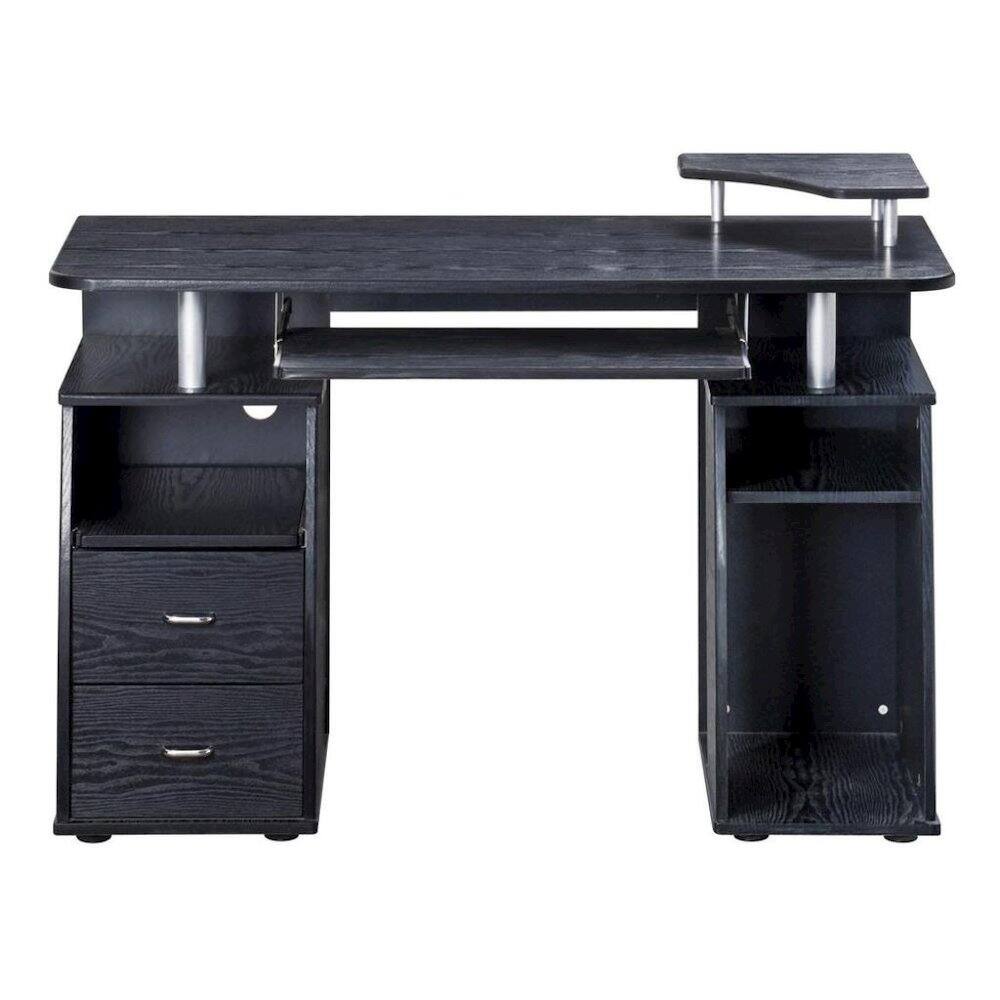 Angle. FurniFact - Brown Office Desk with Storage, Writing Wood Desk with 2 Drawers - Brown.