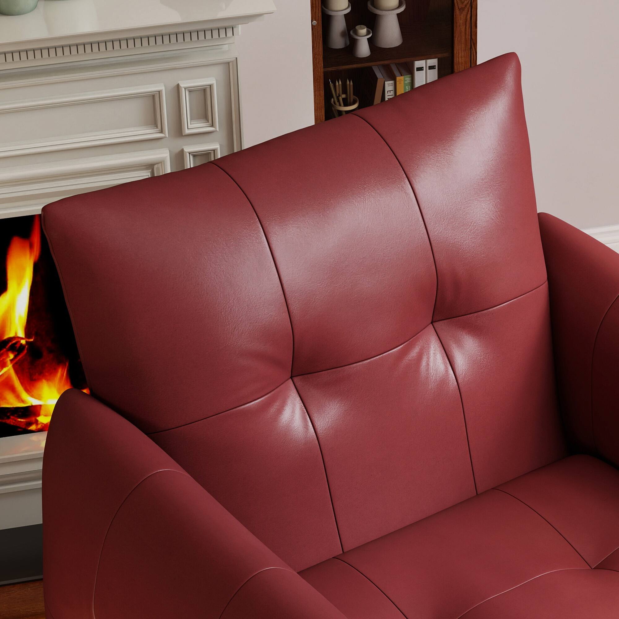 Alt View 2. luck idea - Modern 34.64" Lounge Accent Chair Sofa, Faux Leather Upholstered Armchair with Thick Cushion & Solid Wood Frame - Wine Red.