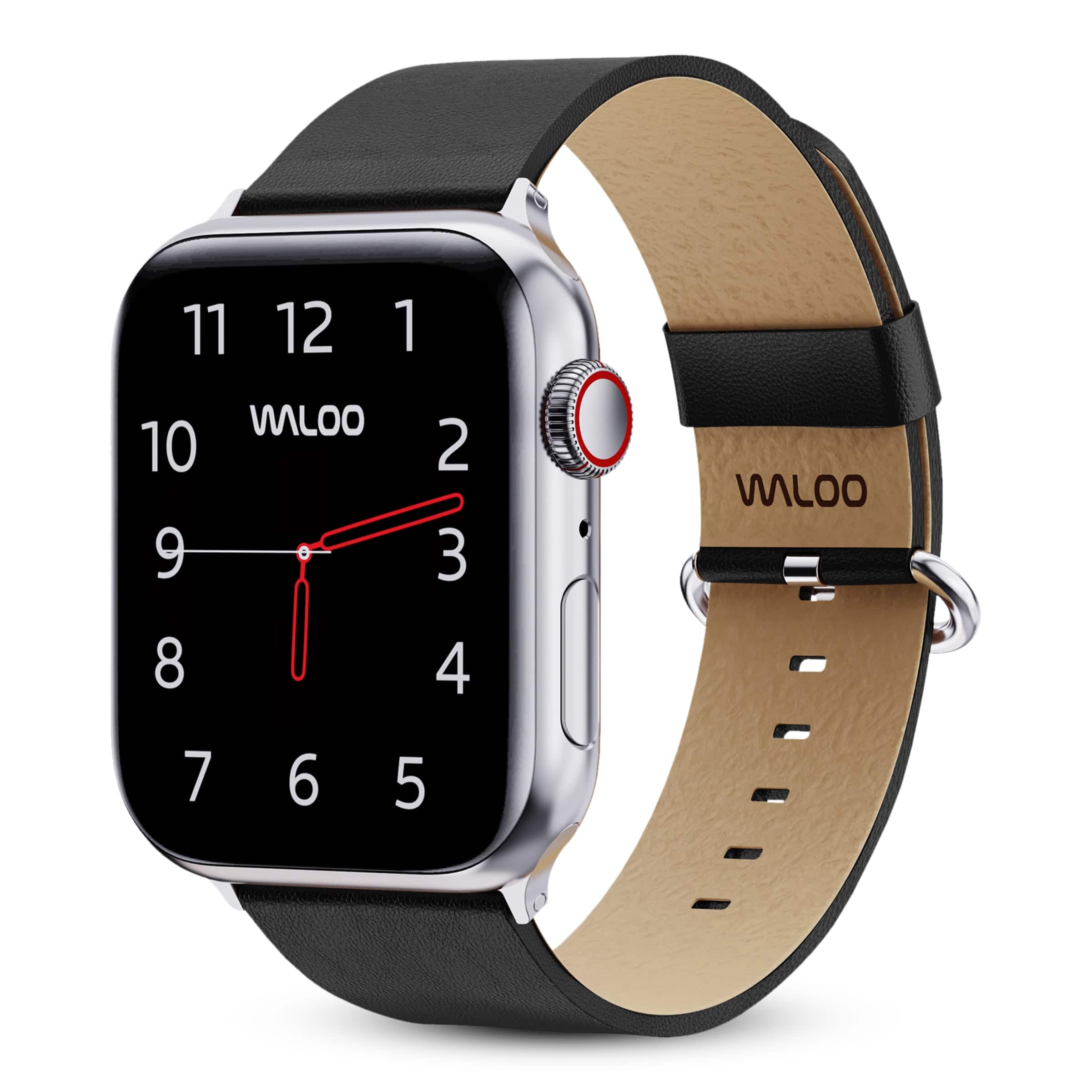Waloo- Leather Grain Band For Apple Watch- Black