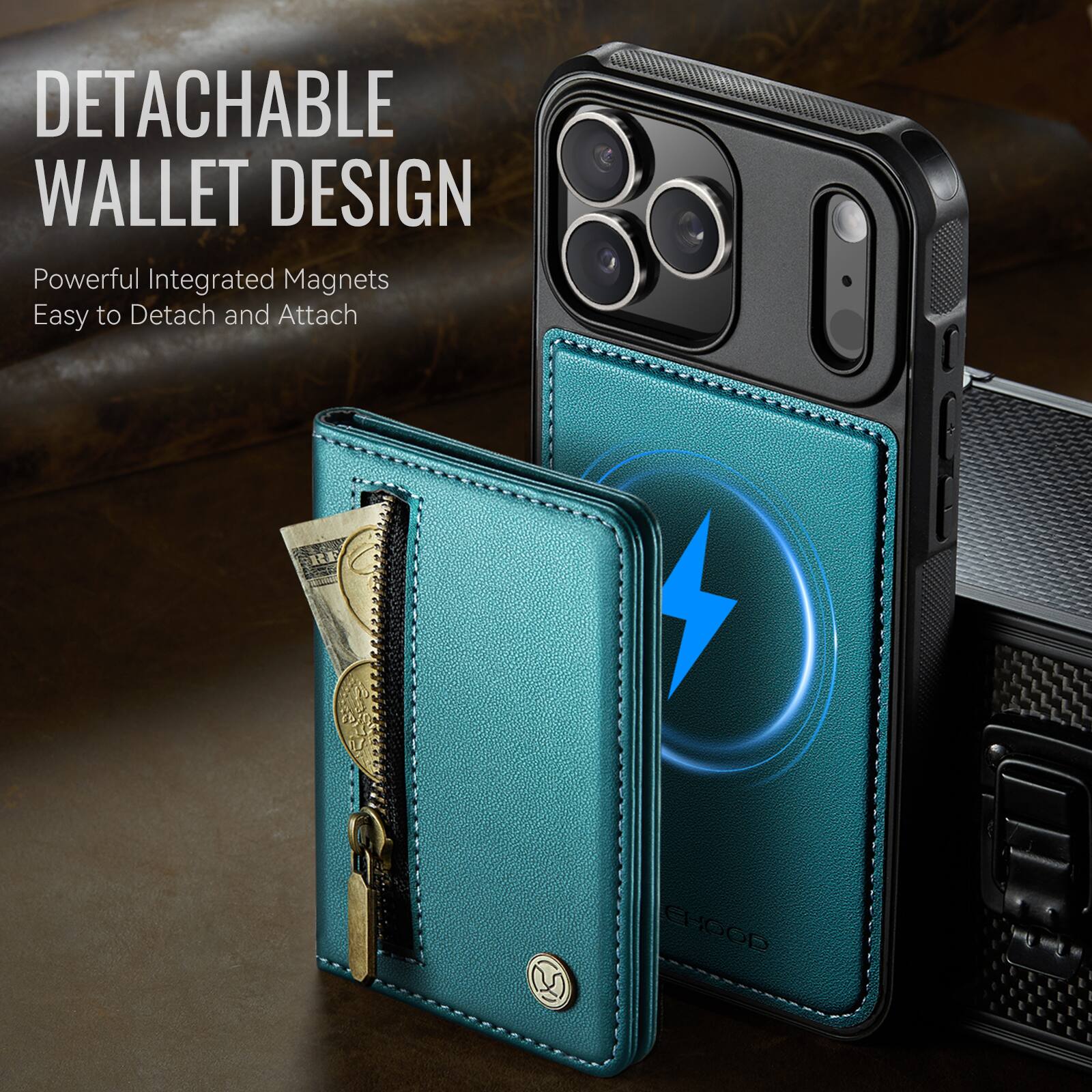 DETACHABLE WALLET DESIGN  
Powerful Integrated Magnets  
Easy to Detach and Attach