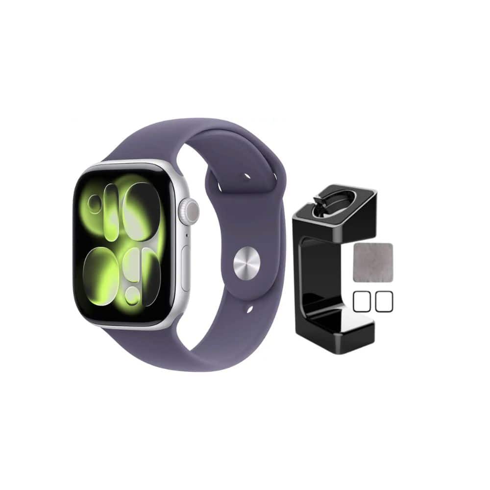 Apple Watch Series 11 (GPS) 46mm Silver Aluminum Case with Purple Fog Sport Band - M/L With Accessories - Silver - (2025)