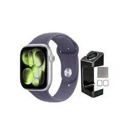 Apple Watch Series 11 (GPS) 46mm Silver Aluminum Case with Purple Fog Sport Band - M/L With Accessories - Silver - (2025)
