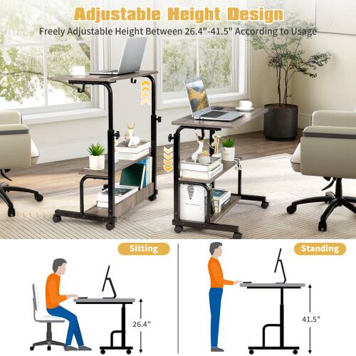 Adjustable Height Design  
Freely Adjustable Height Between 26.4" - 41.5" According to Usage  

Sitting: 26.4"  
Standing: 41.5"
