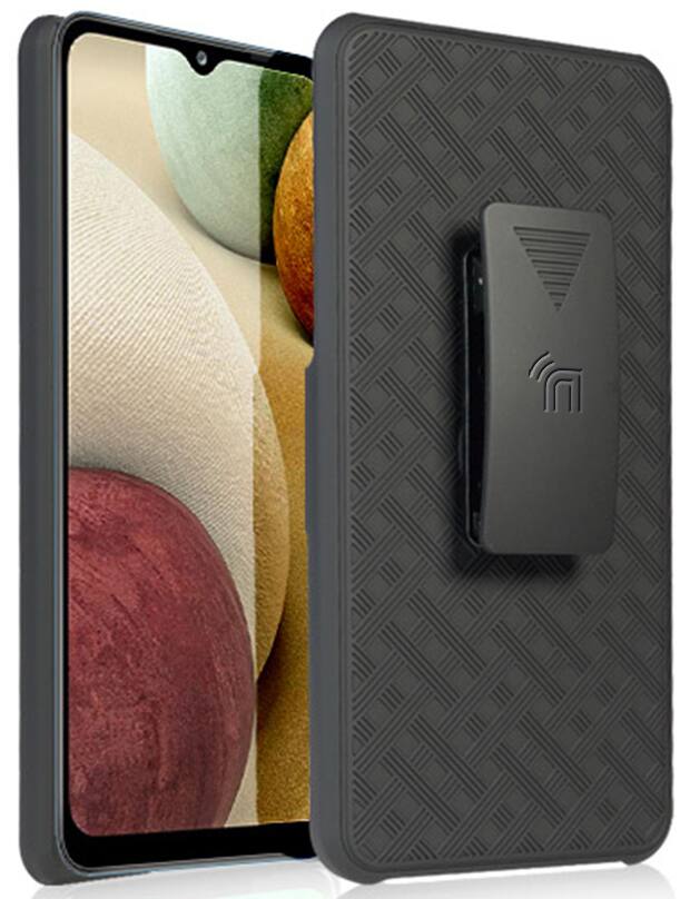 Alt View 9. Nakedcellphone - Case with Stand and Belt Clip Holster for Samsung Galaxy A12 5G - Black.