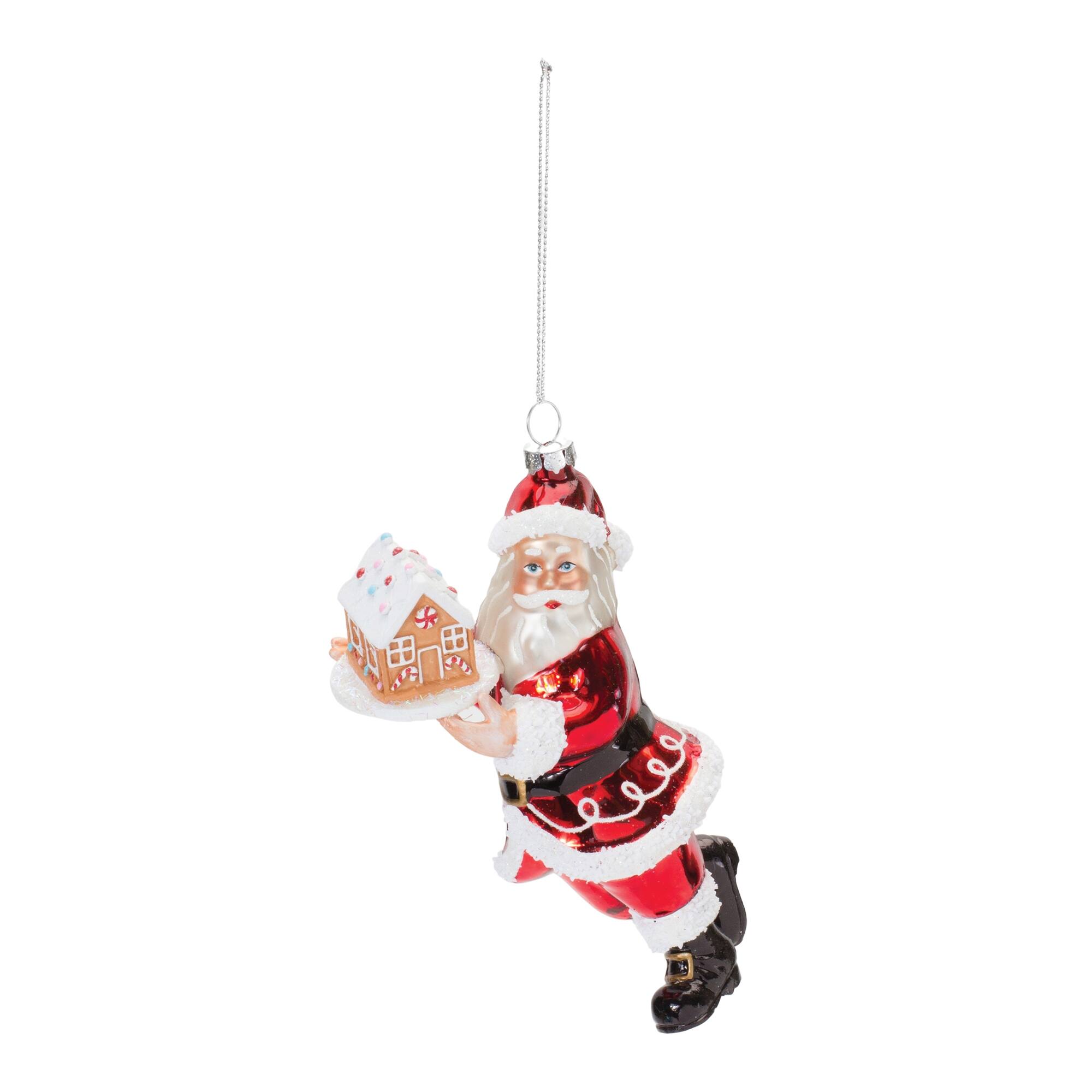 Left. BreeBe - Glass Santa with Gingerbread Ornament (Set of 6) - Red, White.