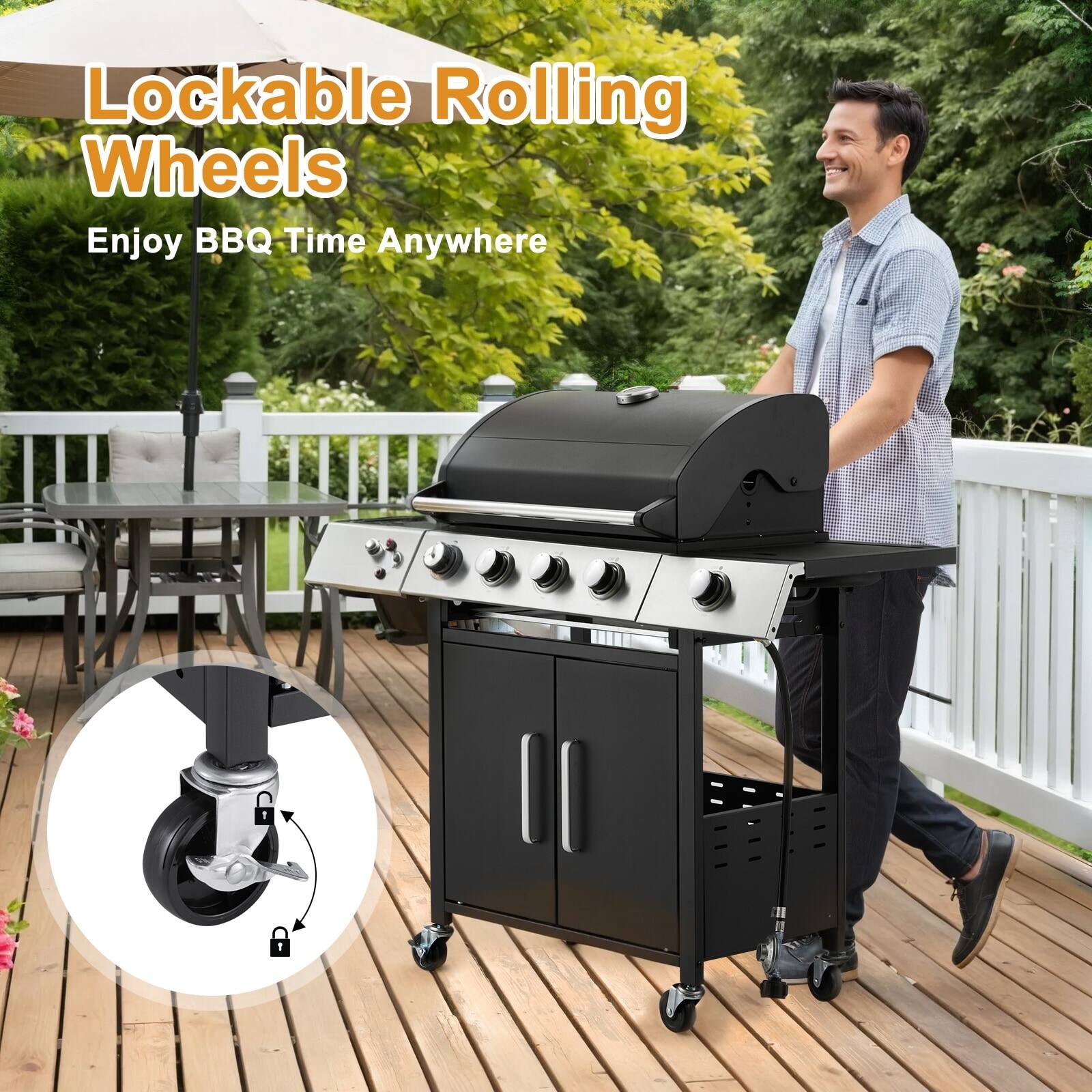 Lockable Rolling Wheels  
Enjoy BBQ Time Anywhere