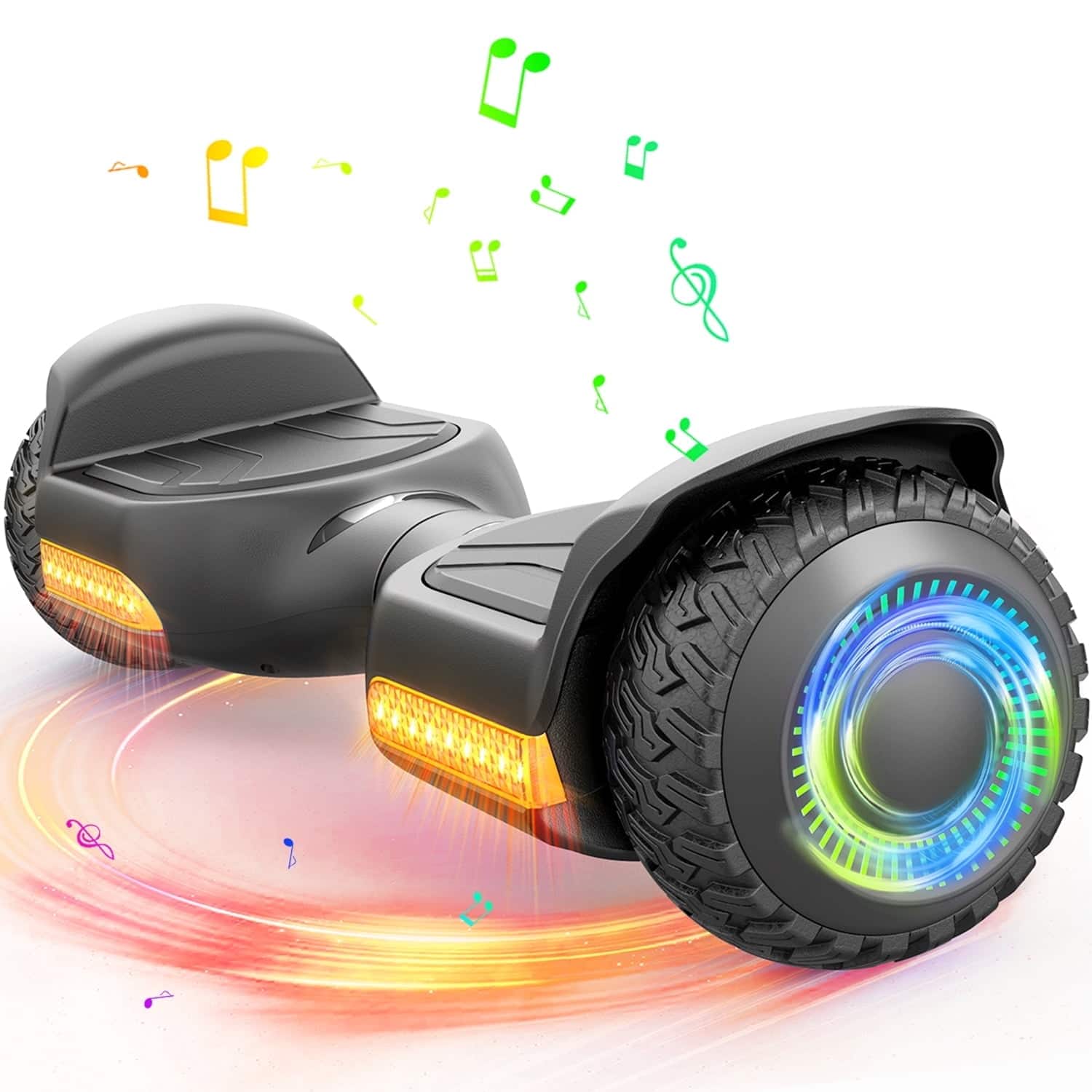 MIHOVER - 250W*2 All-Terrain Hoverboard for Kids, 37V 2Ah Battery, 6.2 MPH, Bluetooth, 220 lb Capacity, UL2272 - Black