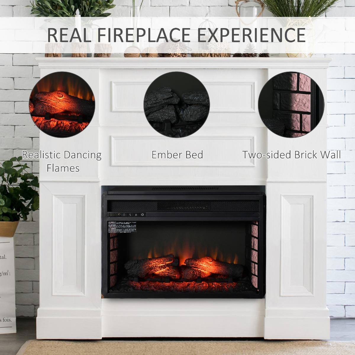 REAL FIREPLACE EXPERIENCE

- Realistic Dancing Flames
- Ember Bed
- Two-sided Brick Wall