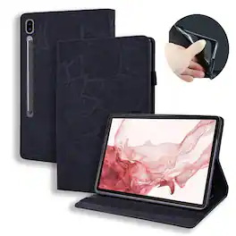 Dteck - Case for Samsung Galaxy Tab S10 Ultra & S9 Ultra & S8 Ultra (X920/X910/X900),Shockproof Embossed PU Leather Folio Cover - Black
