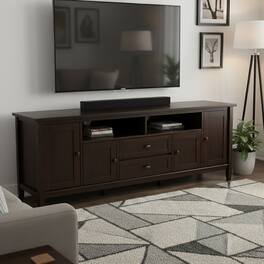 Simpli Home - Warm Shaker 72 inch Wide Solid Wood TV Stand - Mocha Brown