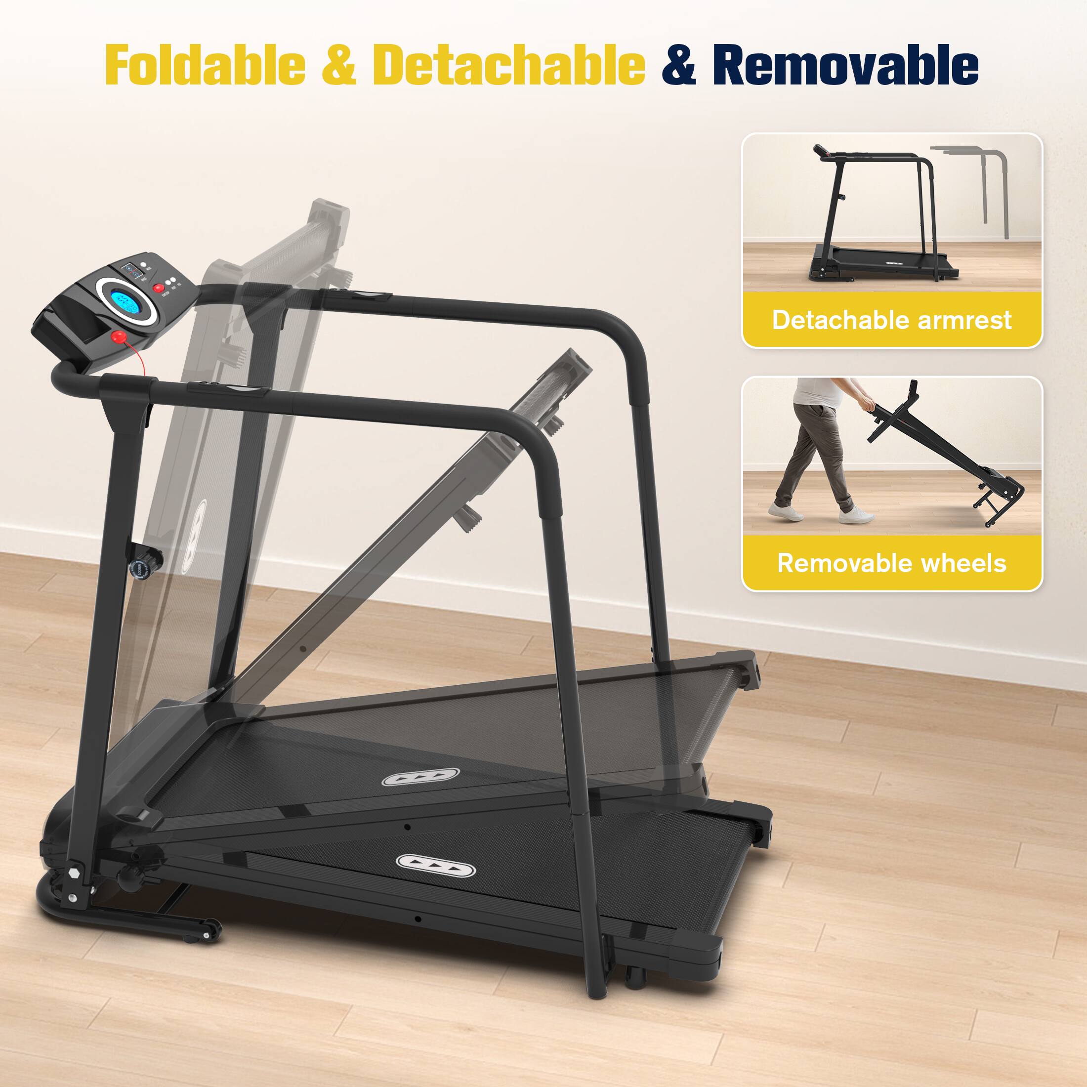 Foldable & Detachable & Removable, Detachable armrest, Removable wheels