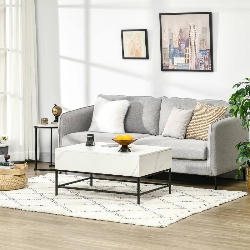Angle. SlickBlue - Modern Lift-Top Coffee Table with Hidden Storage and Metal Legs - White, Black.
