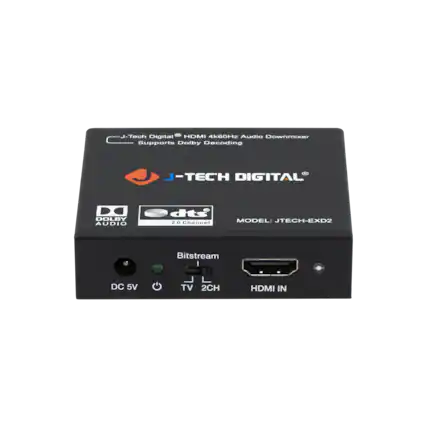 J-Tech Digital HDMI 4K60Hz Audio Downmixer Supports Dolby Decoding - J-TECH DIGITAL D DOLBY AUDIO 2.0 Channel MODEL: JTECH-EXD2 Bitstream DC 5V TV 2CH HDMI IN