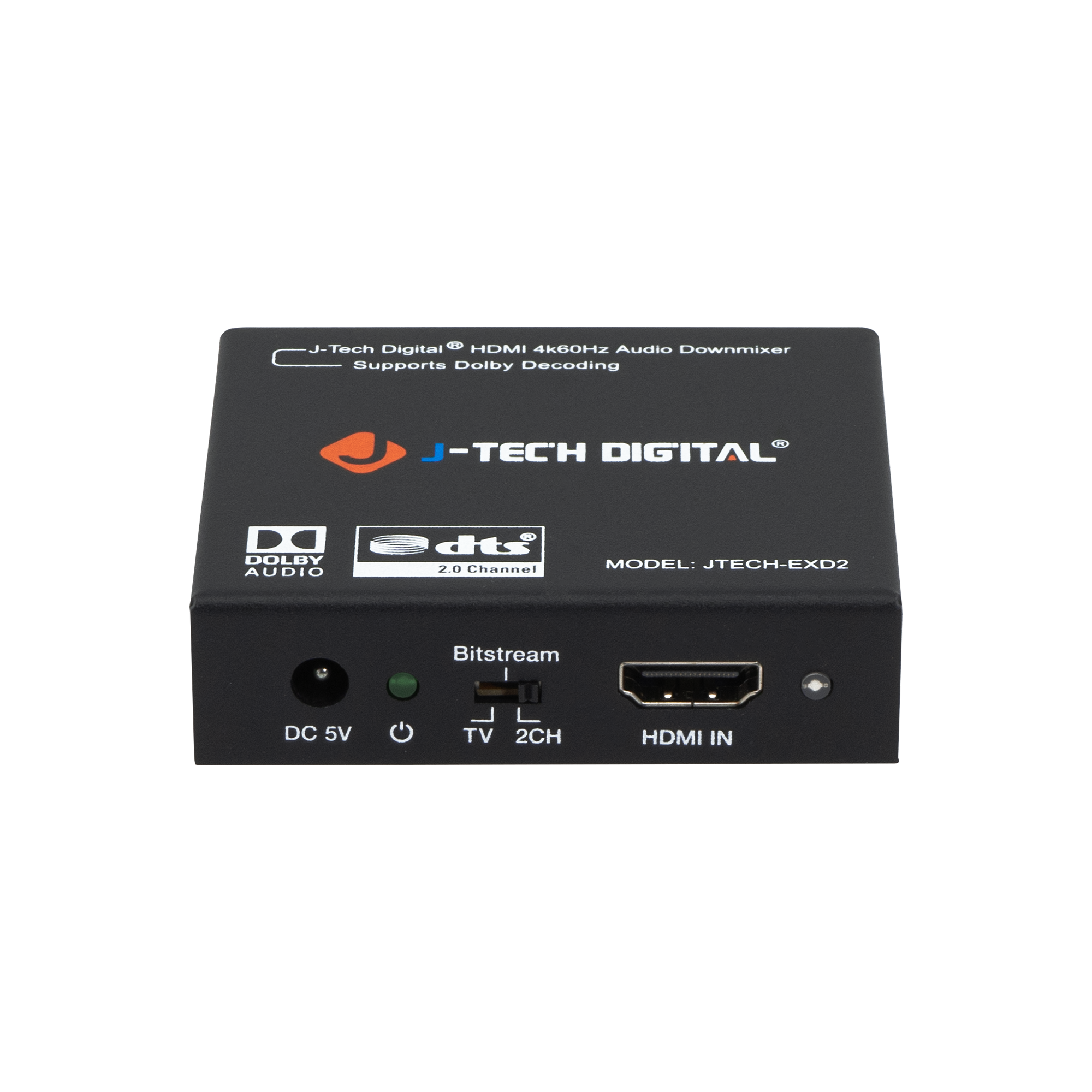 J-Tech Digital HDMI 4K60Hz Audio Downmixer Supports Dolby Decoding - J-TECH DIGITAL D DOLBY AUDIO 2.0 Channel MODEL: JTECH-EXD2 Bitstream DC 5V TV 2CH HDMI IN
