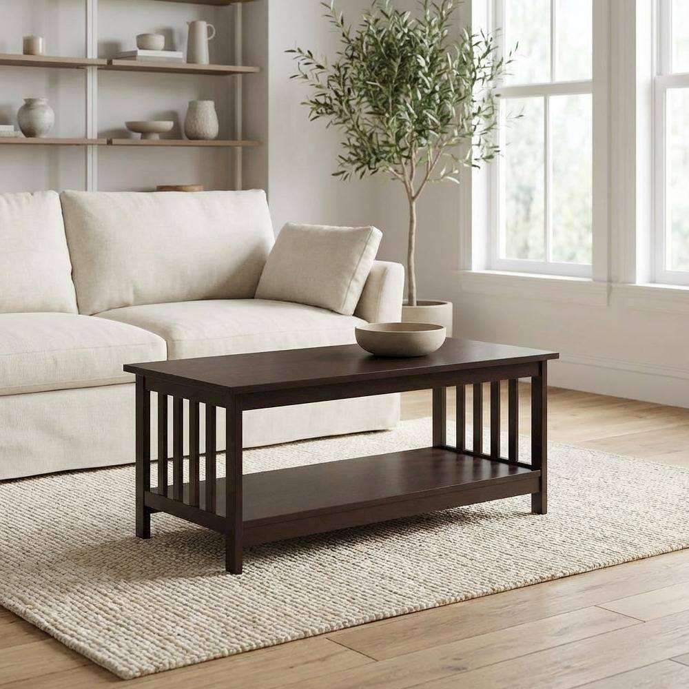 Back. FurniFact - Espresso Coffee Table with MDF Top and Sturdy Frame for Living Room Use - Espresso.