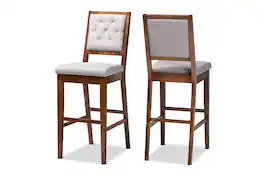 Baxton Studio - Gideon Modern and Contemporary Fabric Upholstered and Walnut Brown Finished 2-Piece Bar Stool Set - Grey/Walnut Brown