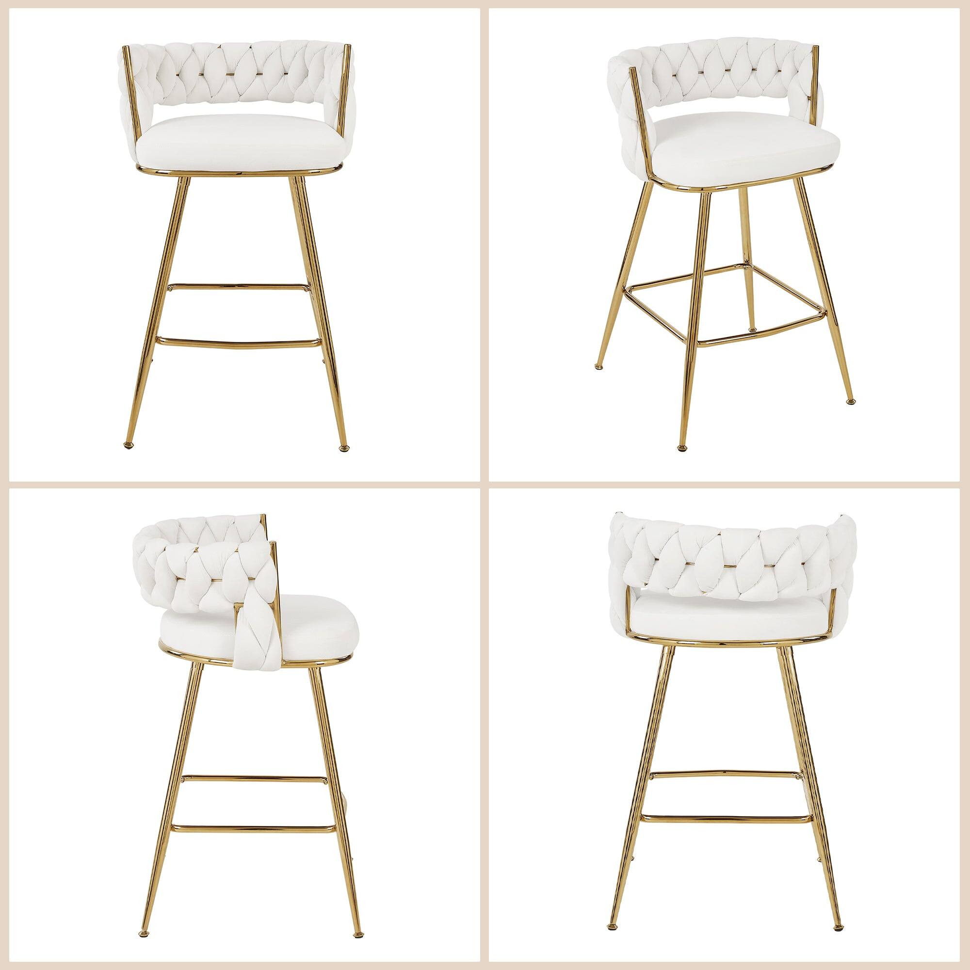 Alt View 1. Vecelo - Set of 2 White PU Leather Bar Stool with Electroplated Metal Frame – 34-Inch Tall Bar Chair with Footrest - White.
