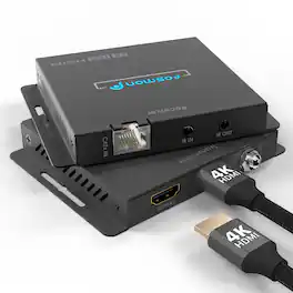 Fosmon - 2-Port 4K HDMI Splitter 1 in 2 out, HDMI Extender Splitter Over Cat6a/7 Ethernet Cable Up to 230ft, with AC Adapter, POC - Black