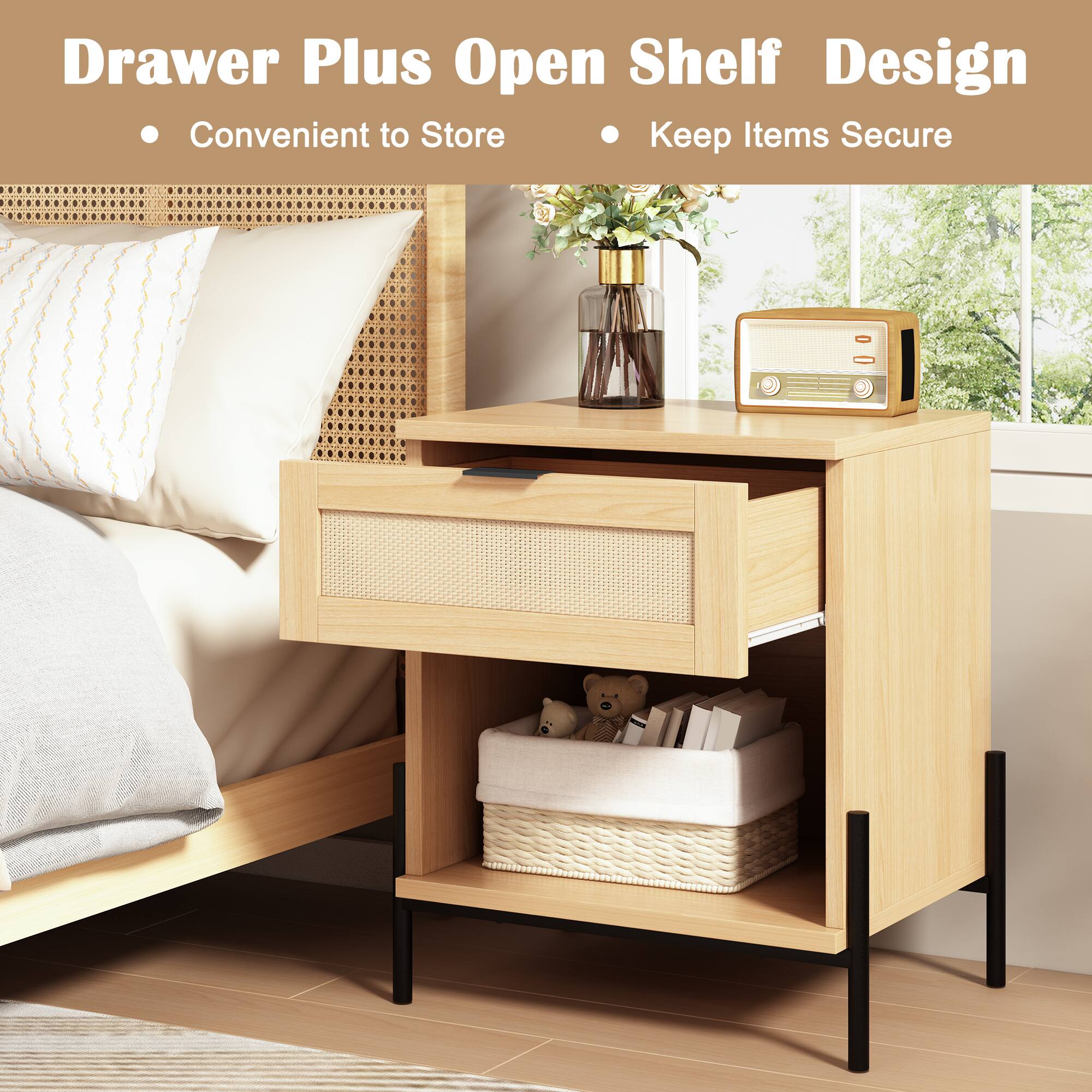 Drawer Plus Open Shelf Design  
- Convenient to Store  
- Keep Items Secure
