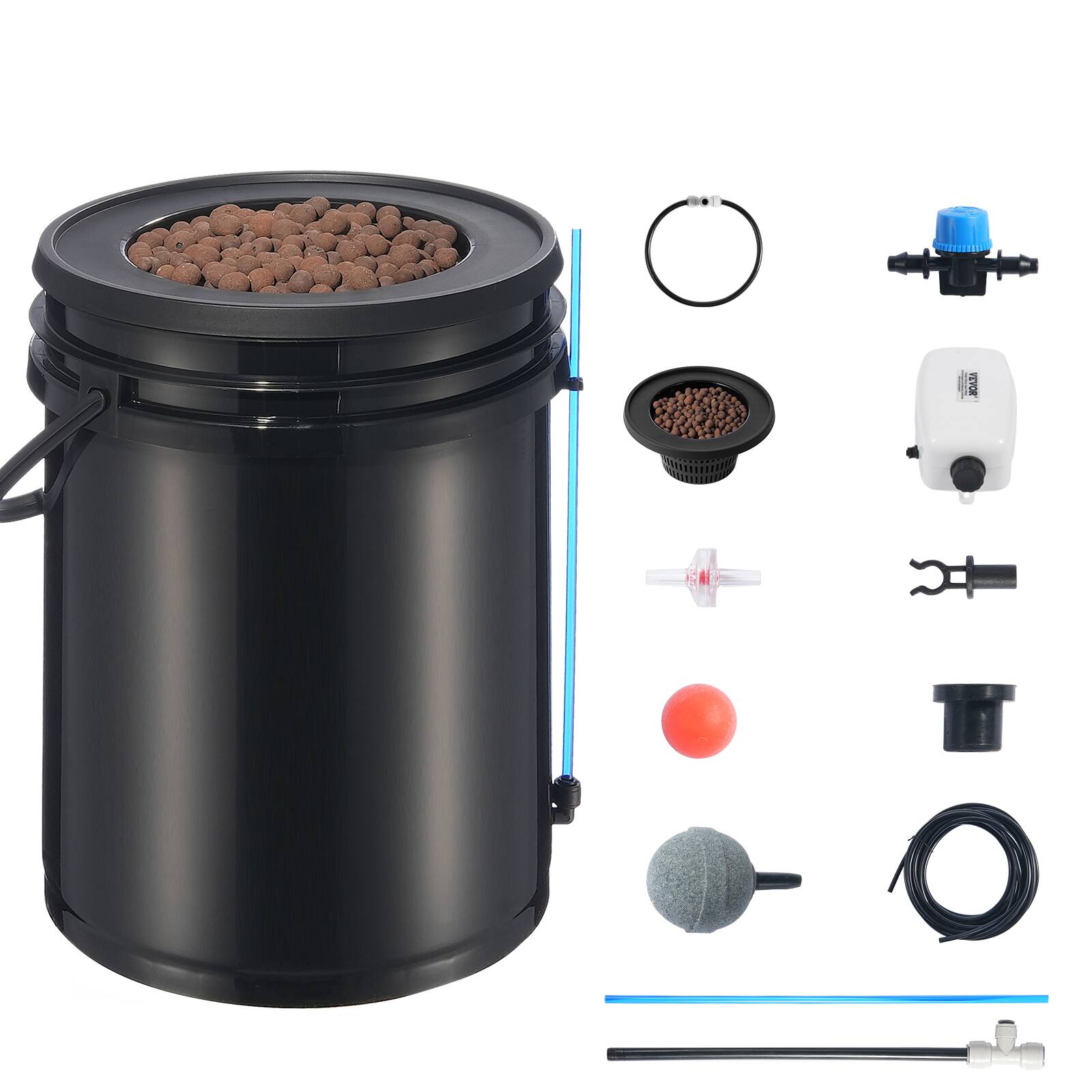 Alt View 5. VEVOR - DWC Hydroponics Grow System, Hydroponic Growing System with Top Drip Kit, 5-Gallon Deep Water Culture with Air Pump - Black.