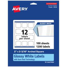 Avery - Glossy Arched Square Labels, 2" x 2-3/16", 1,200 Total - White