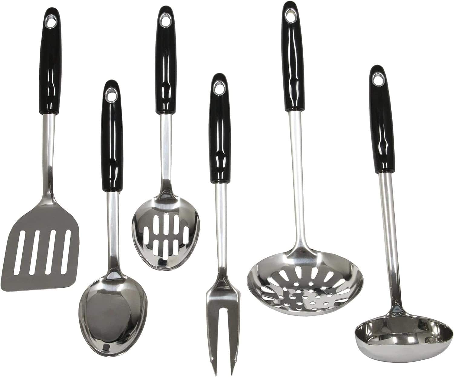 Chef Craft - 6 Piece Heavy Duty Stainless Steel Kitchen Tool and Utensil Set - Silver / Black