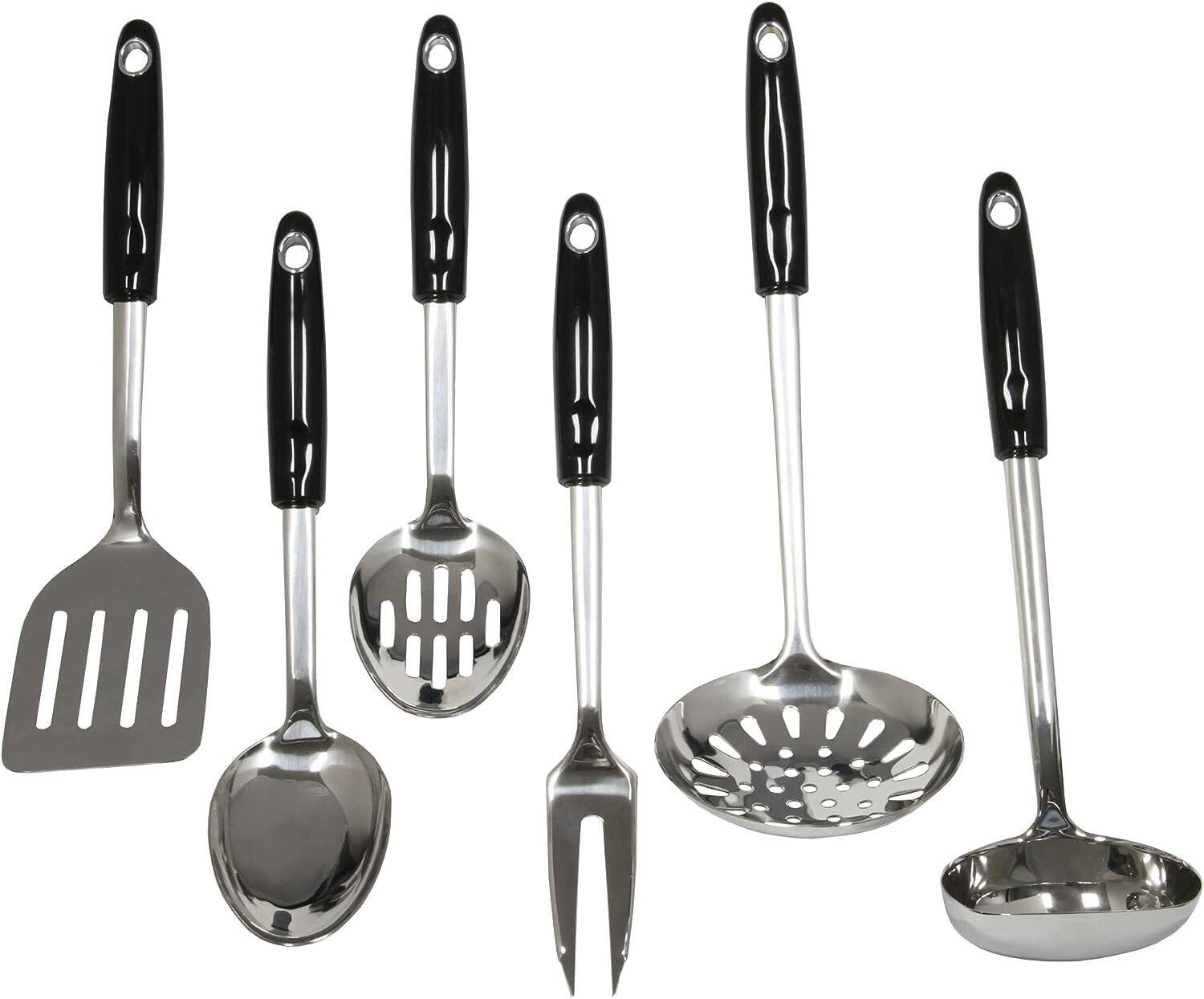 Front. Chef Craft - 6 Piece Heavy Duty Stainless Steel Kitchen Tool and Utensil Set - Silver / Black.