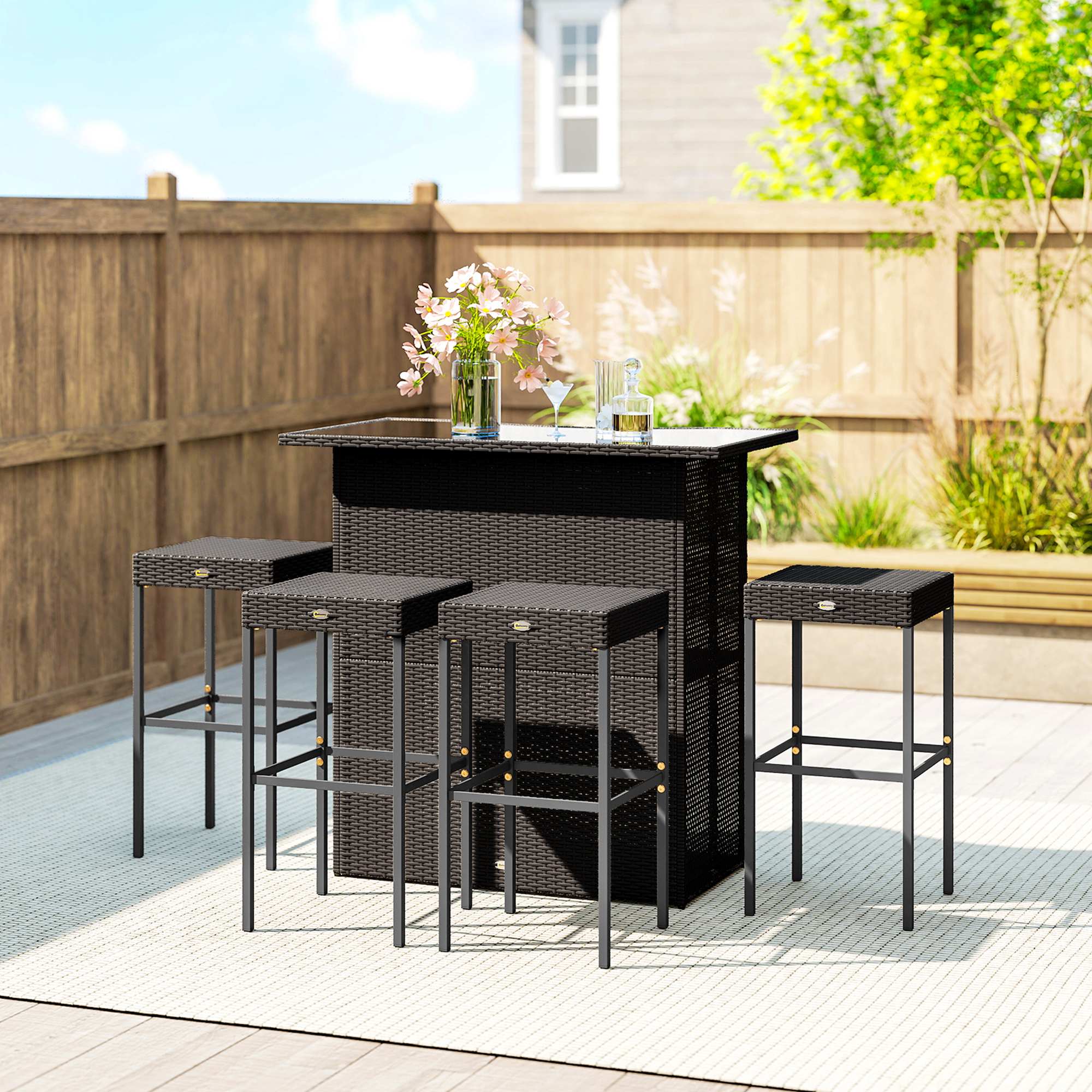 Alt View 8. Outsunny - Piece Rattan Wicker Bar Set, High Top Outdoor Table and Chairs, Bar Height Patio Set - Dark Brown.