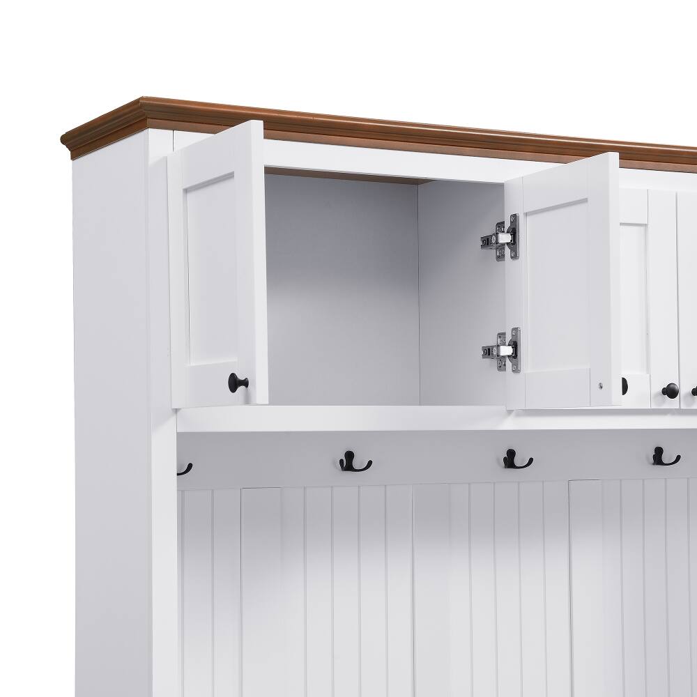 Alt View 7. Loheer - Loheer White Hall Tree with Storage Bench Farmhouse Coat Rack 78.7 Inch - White.